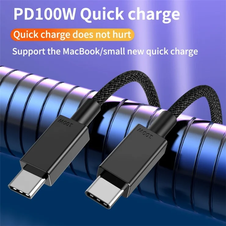 2m PD 100W High-speed Fast Charging Cable Cell Phone Tablet Laptop USB C Device Charge Cord - White