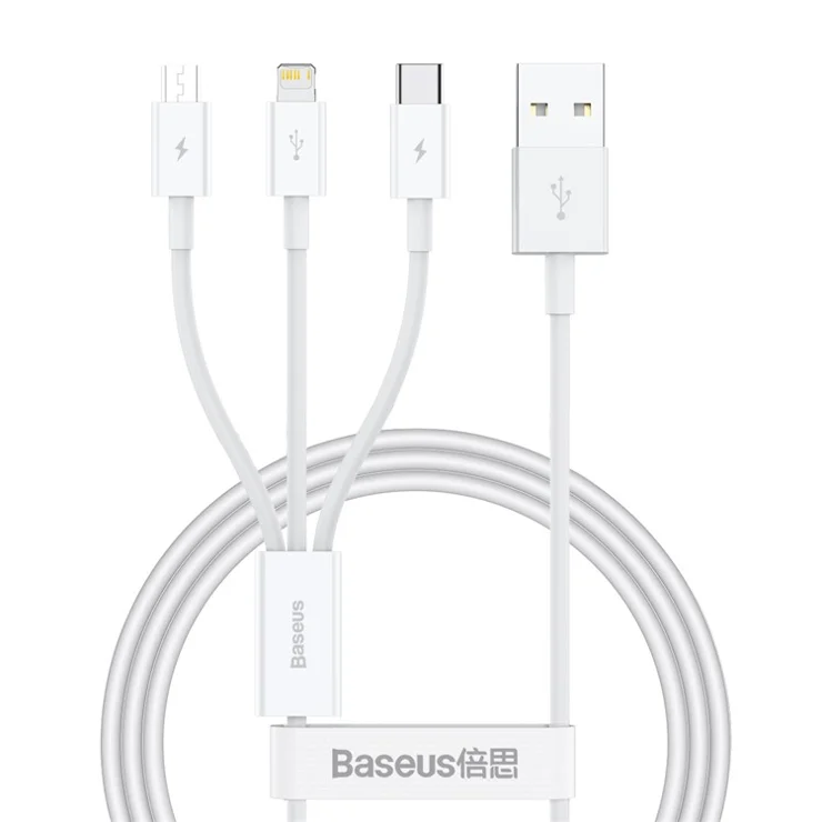 BASEUS Superior Series 1m 3-in-1 Charging Cable USB to Micro / iP / Type-C 3.5A Fast Charging Data Cord