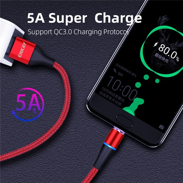 ENKAY HAT PRINCE 1m 5A Fast Charging Magnetic Data Cable 2-in-1 USB to 8-Pin + Type-C Cord - Silver