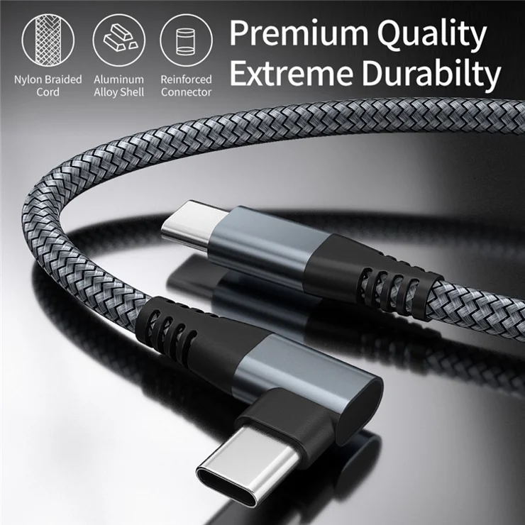 For iPhone 15 Series Dual Angled Type-C PD 60W Fast Charging Cord 3m Nylon Braided USB2.0 Charging Data Cable for Cell Phones, Tablets, Laptops - Grey