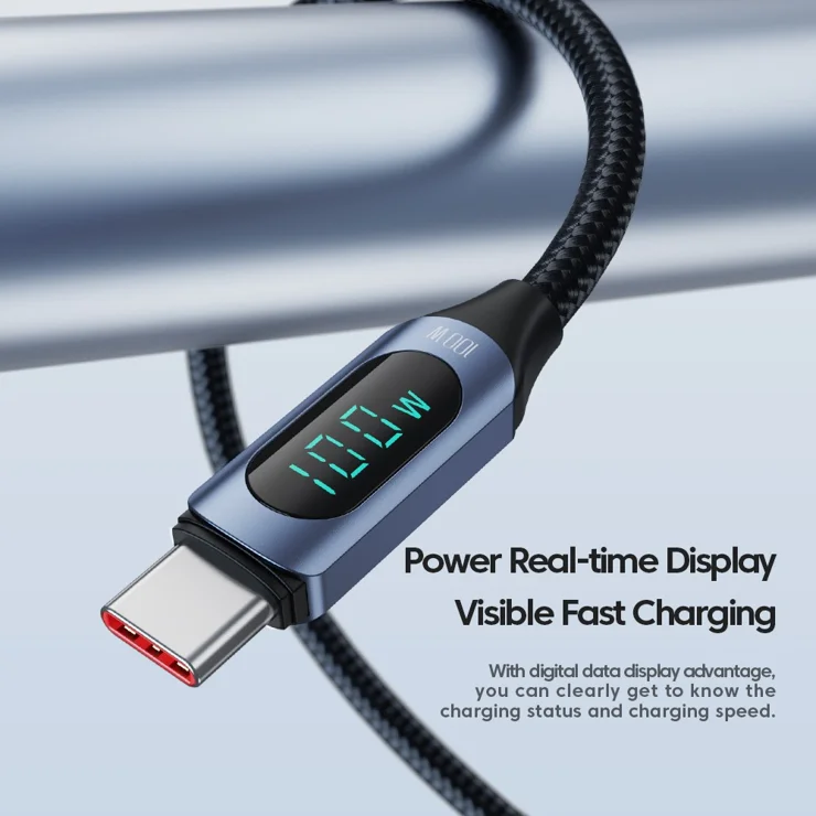 TROIKA Cavo Di Ricarica Ad Alta Velocità USB-C 100W PD Power Delivery Su USB -C – SPEEDY XL – Con Funzione Di Trasferimento Dati – Con Visualizzazione Digitale Della Potenza Di Ricarica - View #8