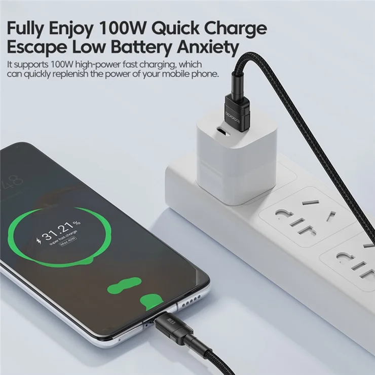 TOOCKI TQ-X12A2 1m 100W Data Cord USB to Type-C Fast Charging Cable - Black