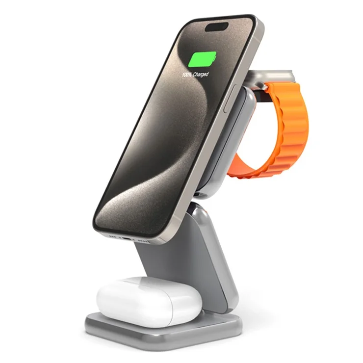S21 Phone Watch Earphone 3-in-1 Charging Stand 15W Foldable Aluminum Alloy Magnetic Wireless Charger