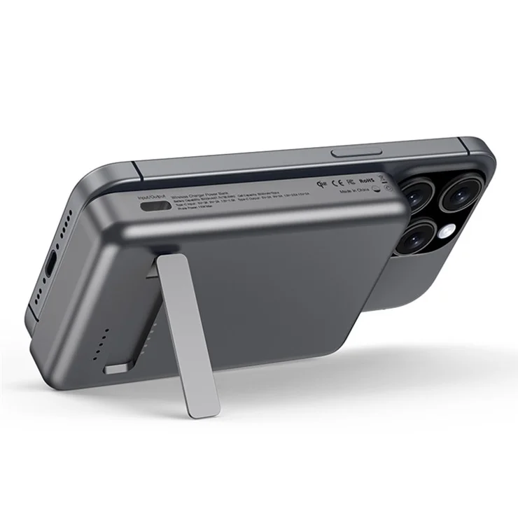 YF-P17 Qi2 Certified 10000mAh Magnetic Power Bank 15W Fast Charging Wireless Battery Pack with Kickstand - Black