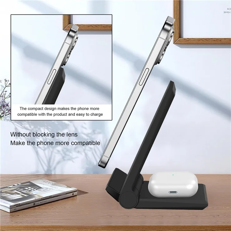 B716 2-in-1 15W Max Wireless Charger for Phone and Earphones Foldable Charging Stand - White