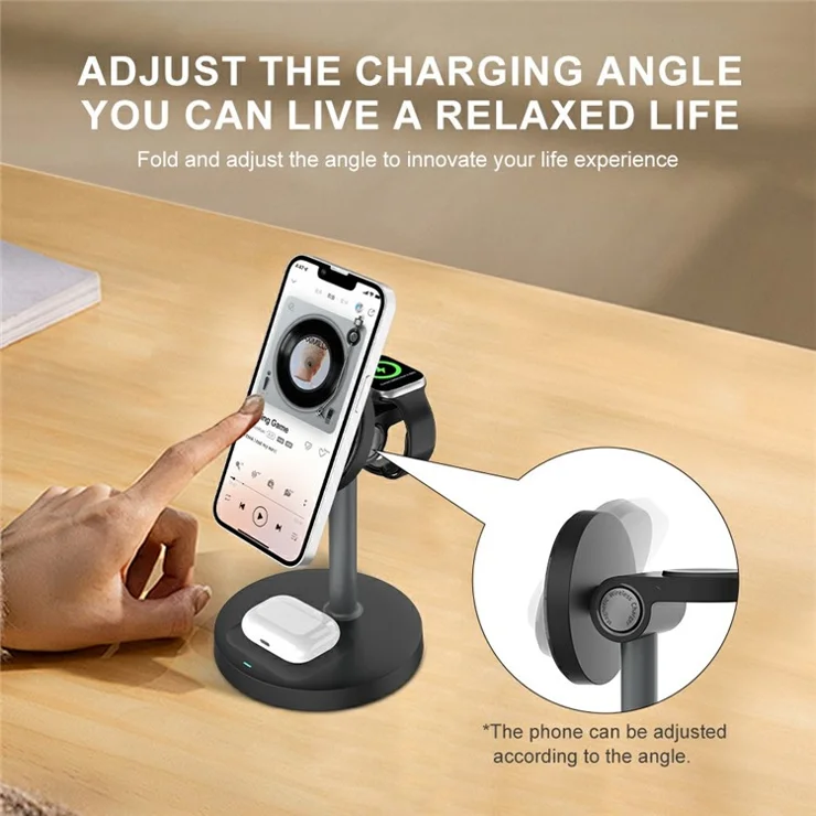 S11 3-in-1 Magnetic Wireless Charger Phone Watch Earphone Charging Stand - Black