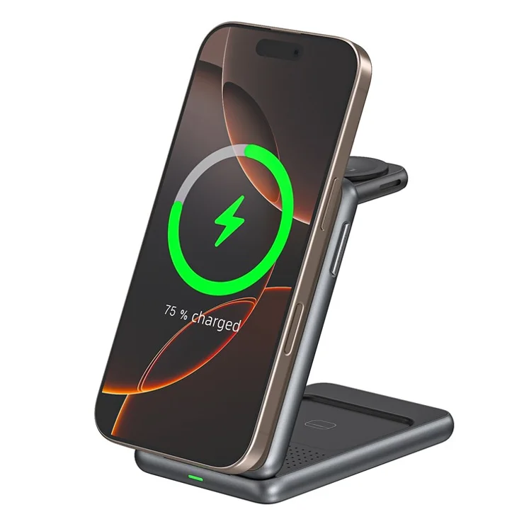 W93 Aluminum Alloy Magnetic Foldable 3 in 1 Wireless Charger Stand for iPhone / Apple Watch / AirPods