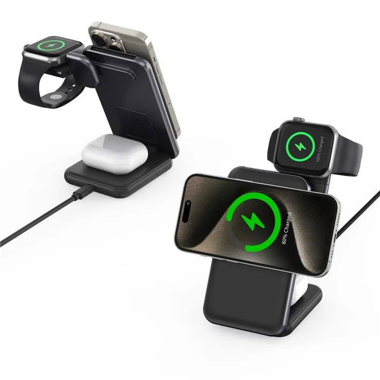 Bulk Purchasing MC1 QI2 3 in 1 Cooling Wireless Charger Desktop Stand for Iphone / Apple Watch / Airpods - Black