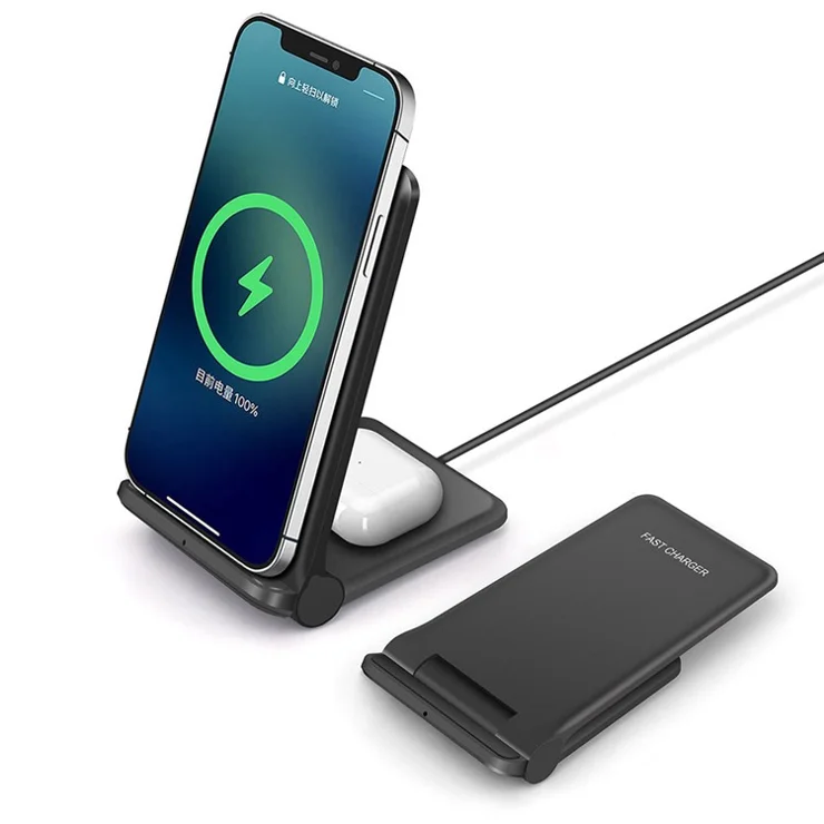 B455 20W Wireless Charger Foldable Phone Stand Holder Angle Adjustable Desktop Mount Holder 5W Wireless Earphone Charger - Black