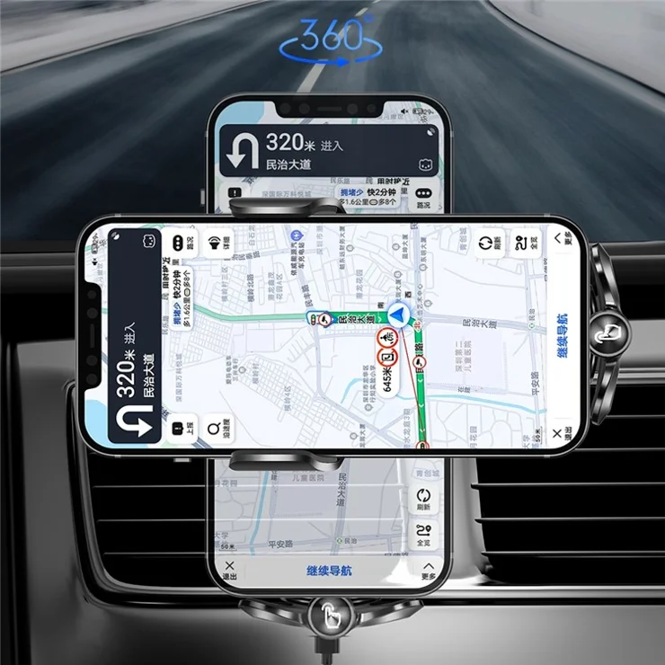 P9 Electric Locking Car Air Outlet Phone Holder 15W Wireless Charger Universal Cellphone Bracket - Silver