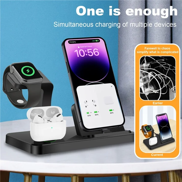 For iPhone 3-in-1 Vertical Charging Stand Watch Wireless Charger Phone Headset ABS Charging Bracket - White