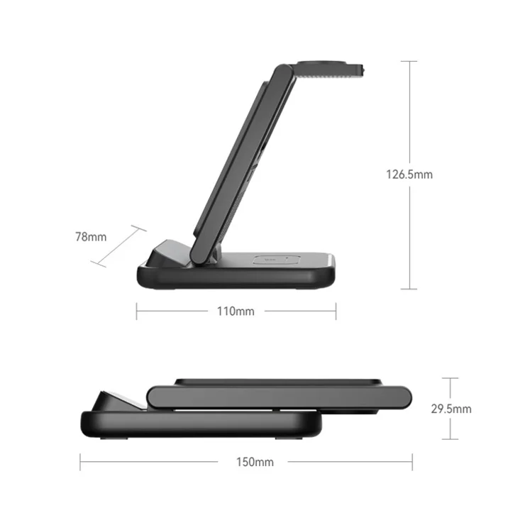 Z3 Portable 15W Wireless Charger Multifunctional 3-in-1 Folding Vertical Headset Charging Stand for Apple Watch - White