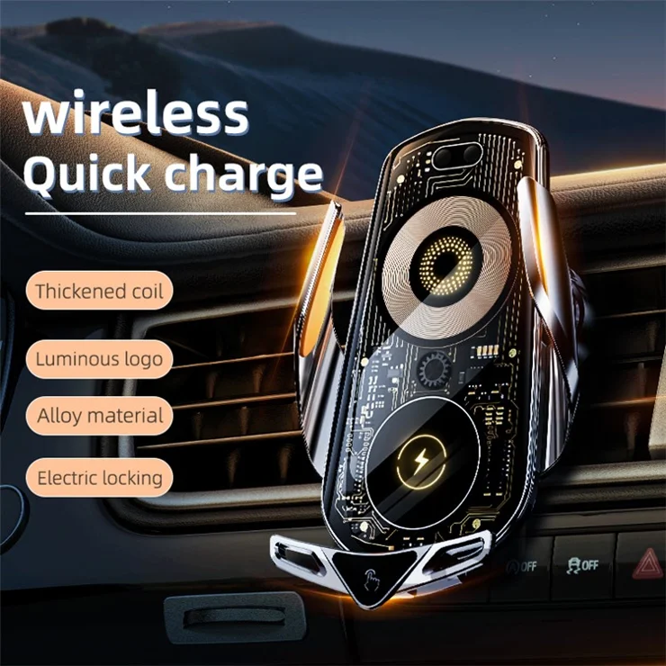 C19 Magnetic Phone Mount Car Air Vent Phone Holder Wireless Charger - Silver