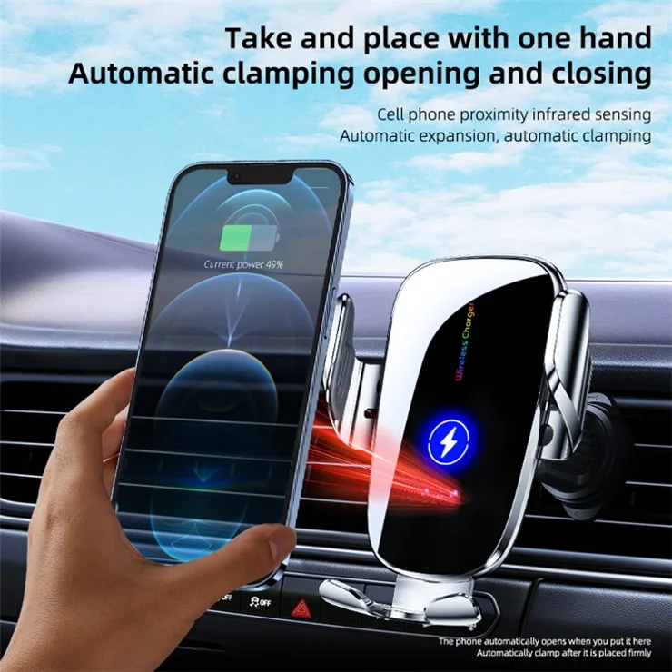 C5 Car Air Vent Phone Mount Wireless Phone Charger Cell Phone Bracket - Grey