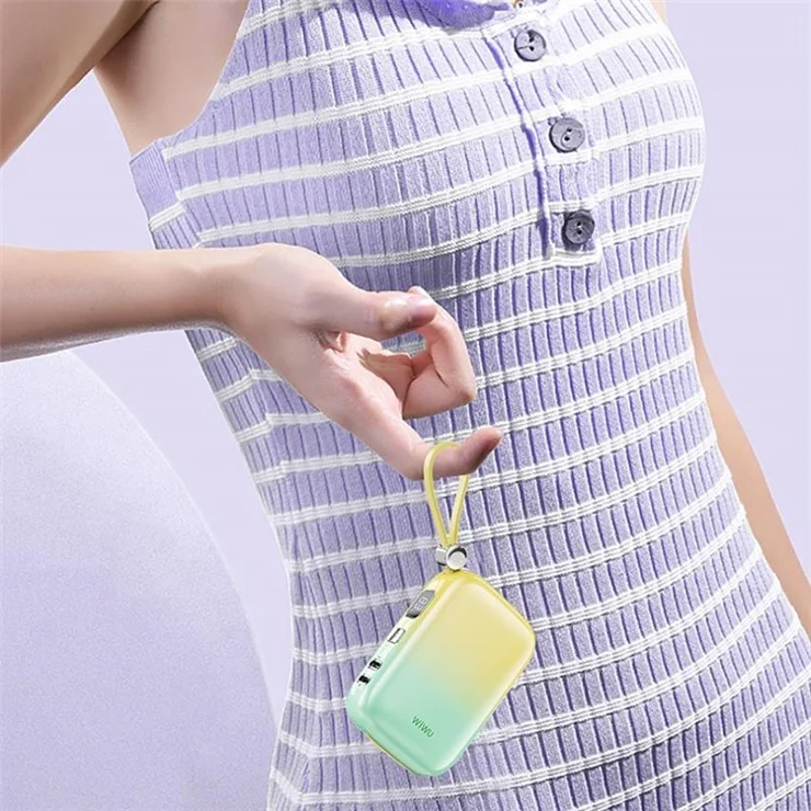 WIWU Wi-P042 10000mAh Power Bank Gradient Color Magnetic Phone Charger with Type-C + 8Pin Cable - Yellow