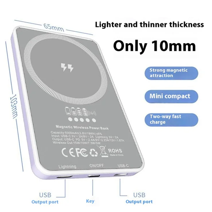 PD 20W Ultra-thin Magnetic Phone Wireless Charger 5000mAh Power Bank - White