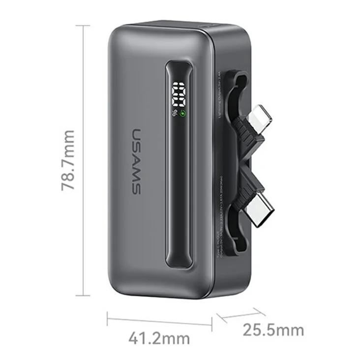 USAMS CD233 PD 20W Mini Portable Charger Type-C+8Pin Dual Ports 4500mAh Power Bank - Silver