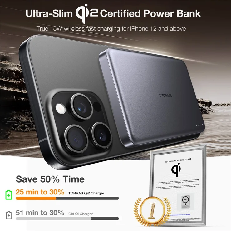 【ほぼ未使用】TORRAS MiniMag Power Bank Ultimate Slim MiniMag 5000mAh Wireless Power Bank | TORRAS