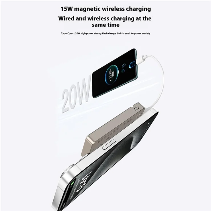 L4B ABS+PC 10000mAh Power Bank 15W Magnetic Phone Wireless Charger - Black