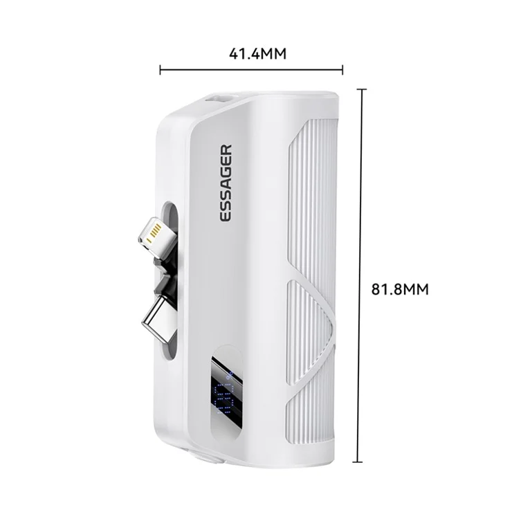 ESSAGER 5000mAh Power Bank Digital Display Phone Charger with Type-C IP Dual Plugs - Black