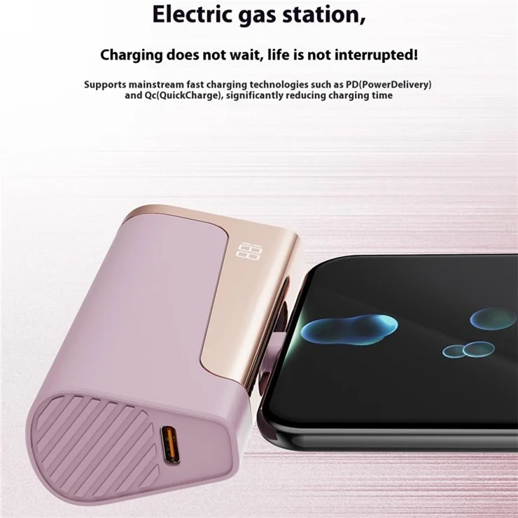 PB01 5000mAh Power Bank Digital Display Phone Charger with Type-C iP Dual Plugs - Purple+Gold