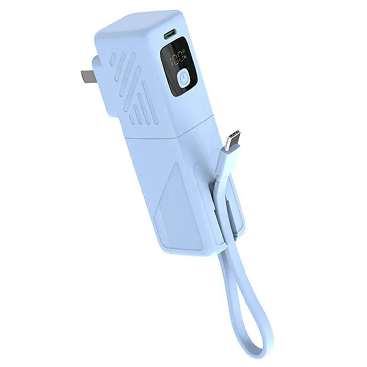 C2 CN Plug Power Bank 10000mAh PD 22.5W Phone Charger with Built-In 2 Cables - Blue