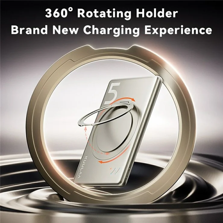 KUULAA KL-YD68 15W Magnetic Wireless Charger 5000mAh Phone Power Bank with Rotary Ring Kickstand