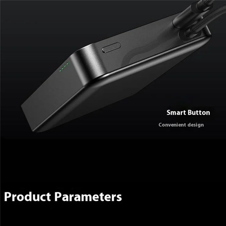 8736E 10000mAh Phone Power Bank 15W Wireless Magnetic Charger with Built-In Type-C Cable - Titanium