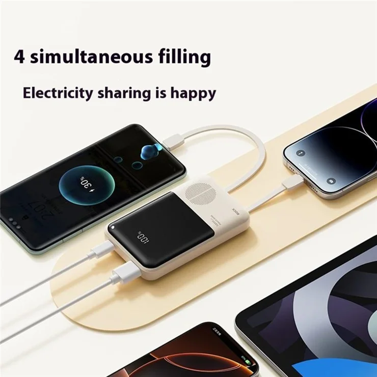 ROCK P95 10000mAh Power Bank Built-In Dual Cable PD 22.5W Fast Charging Portable Phone Charger