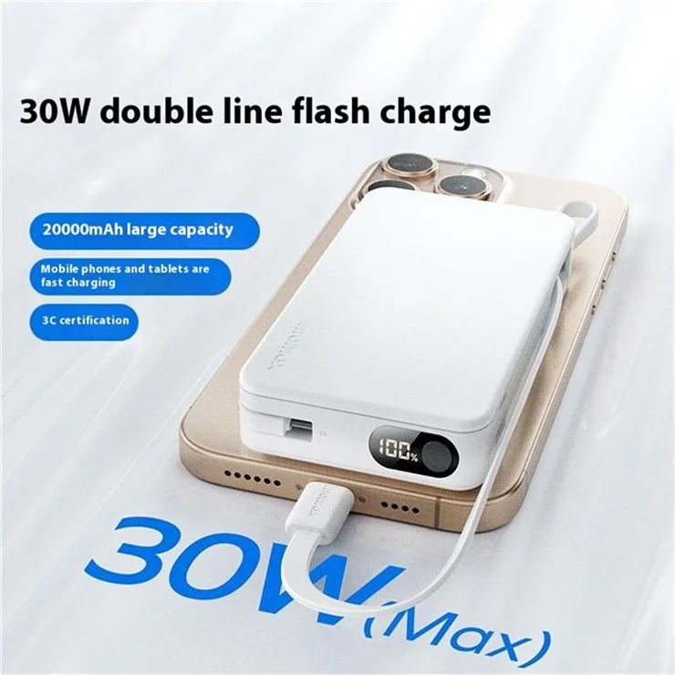 MOMAX 1-Power Vital+ 30W Fast Charging 20000mAh Power Bank with Dual Built In Type C Cables - Black