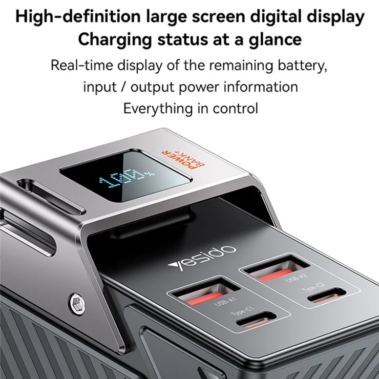 YESIDO YP62 30000mAh Power Bank 2 Type-C 2 USB-A Ports Digital Display Phone Charger