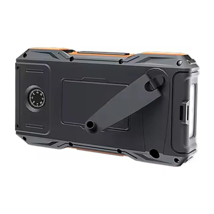 10000mAh Solar Hand Crank Power Bank Emergency Portable Charger with LED Light Phone Stand - Black