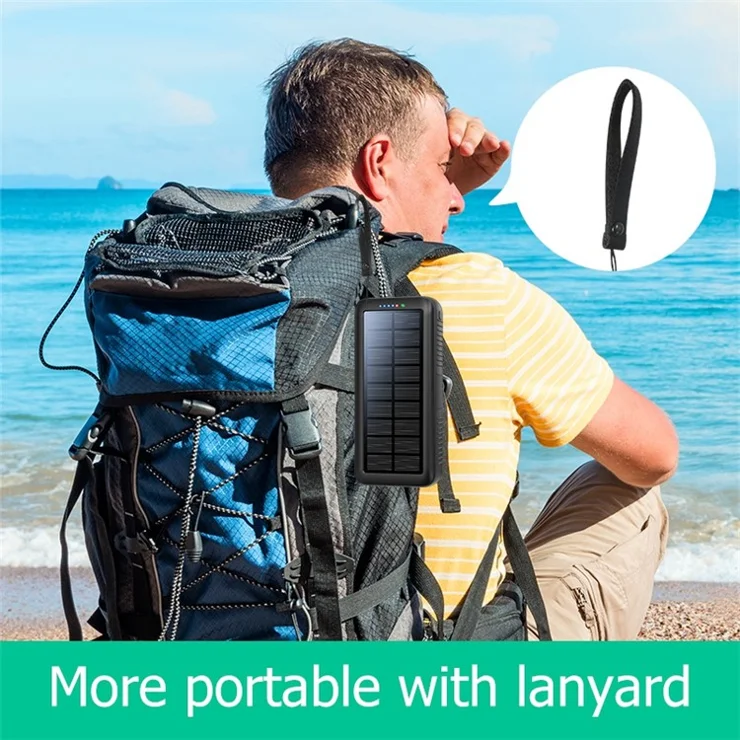 SY-618 Hand Crank 30000mAh Solar Power Bank Dual USB Charger Phone External Battery with Lightning / Type-C / Micro Cable - Black