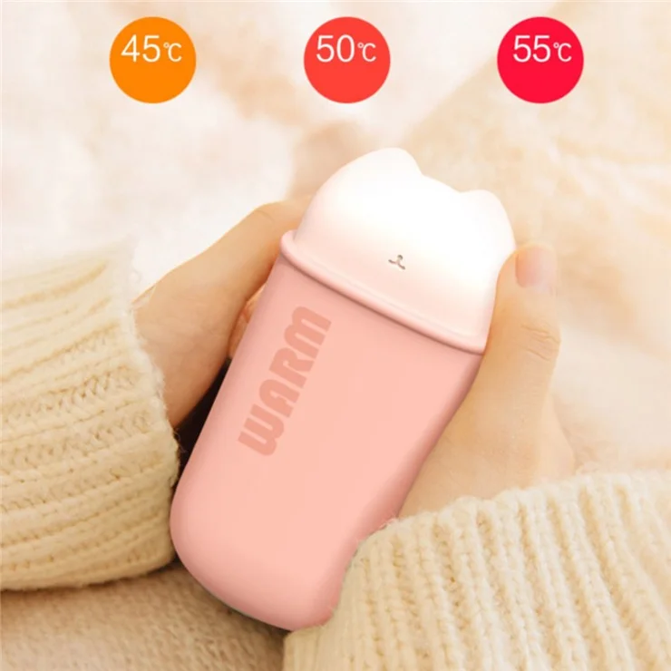 Q1 USB Rechargeable Night Light Winter Hand Warmer 10000mAh Power Bank Portable Charger - Pink
