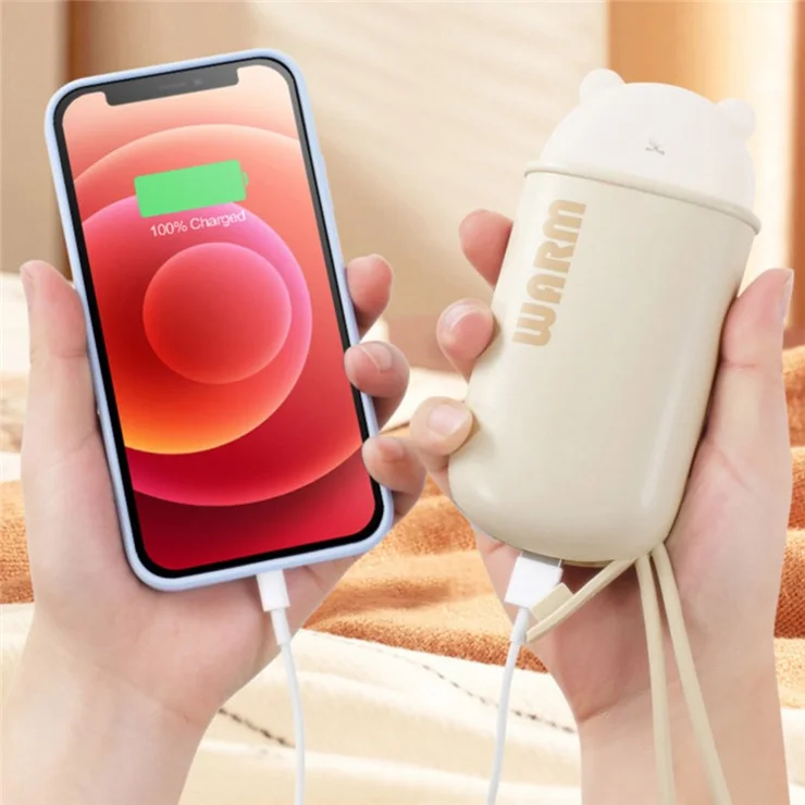 Q1 USB Rechargeable Night Light Winter Hand Warmer 10000mAh Power Bank Portable Charger - White