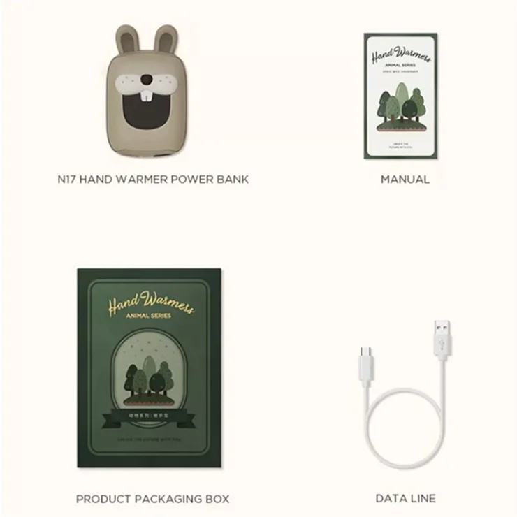 XIAOMI YOUPIN AISOLOVE N17 3 Levels Temperature Cartoon Animal Hand Warmer 10000mAh Power Bank - Rabbit