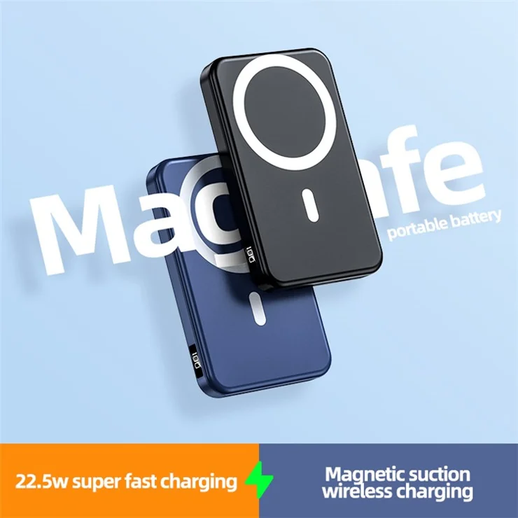 A27 Digital Display 10000mAh Power Bank 15W Magnetic Wireless Charger External Battery Pack for iPhone Samsung Huawei and More - Purple