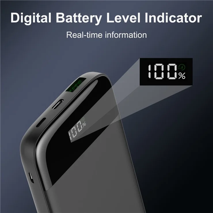 C1017 PD 20W 10000mAh Portable USB + Type-C Mobile Phone Fast Charging External Battery Digital Display Power Bank - Black