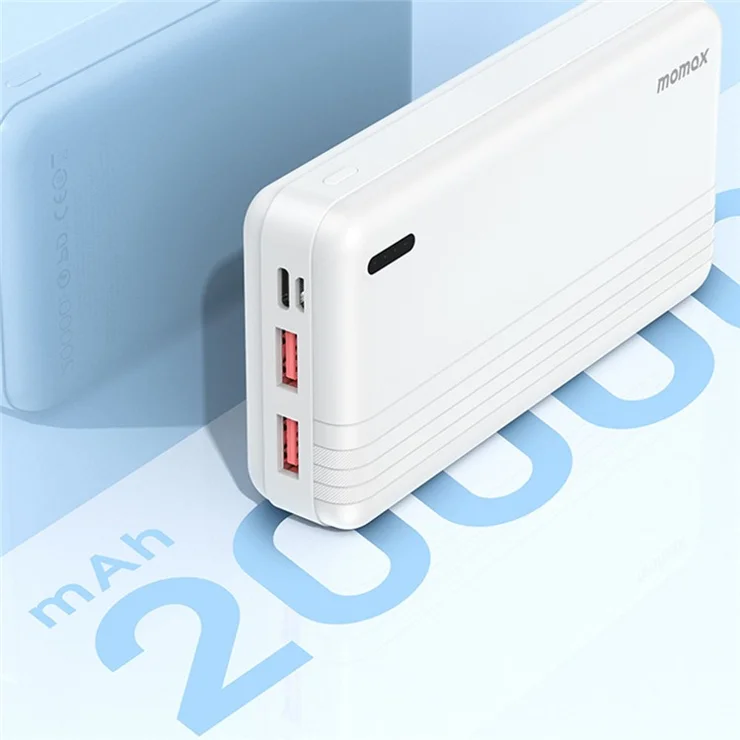 MOMAX IP78 iPower PD 20W Fast Charging Power Bank 20000mAh 3 USB Outputs Phone External Battery - White