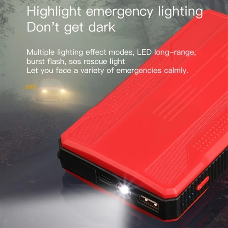 R23 Car Emergency Starter 6000mAh Power Bank External Battery Pack Portable Phone Charger with LED Light - Black
