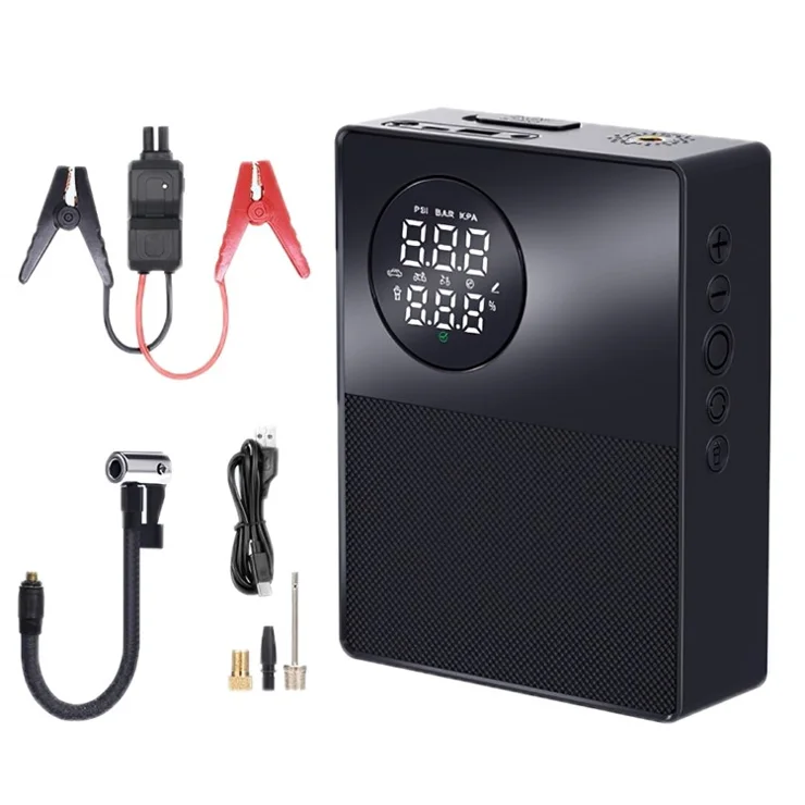 8800mAh 35C Car Jump Starter Air Pump Inflator Emergency Battery Power Bank LED Light, Smart Battery Clip Cable