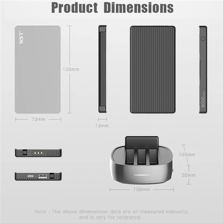 WST WP931 Charging Station Multi Interface Power Supply Kit 3 Built-in Cable Power Banks with 1 Charging Base - EU Plug / Silver