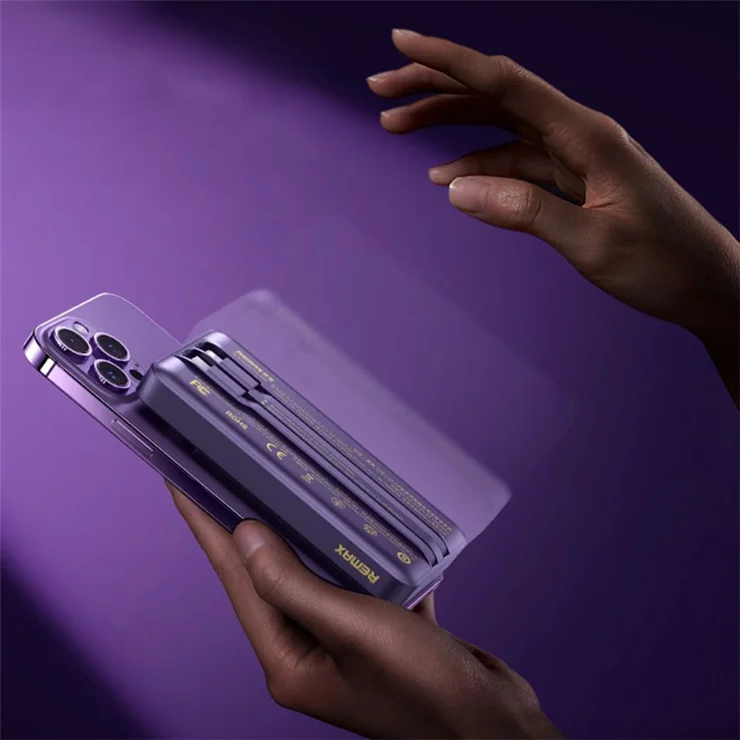 REMAX RPP-580 Walking Phantom 20W + 22.5W Cabled Magnetic Wireless Charger Power Bank 10000mAh External Battery Pack - Purple