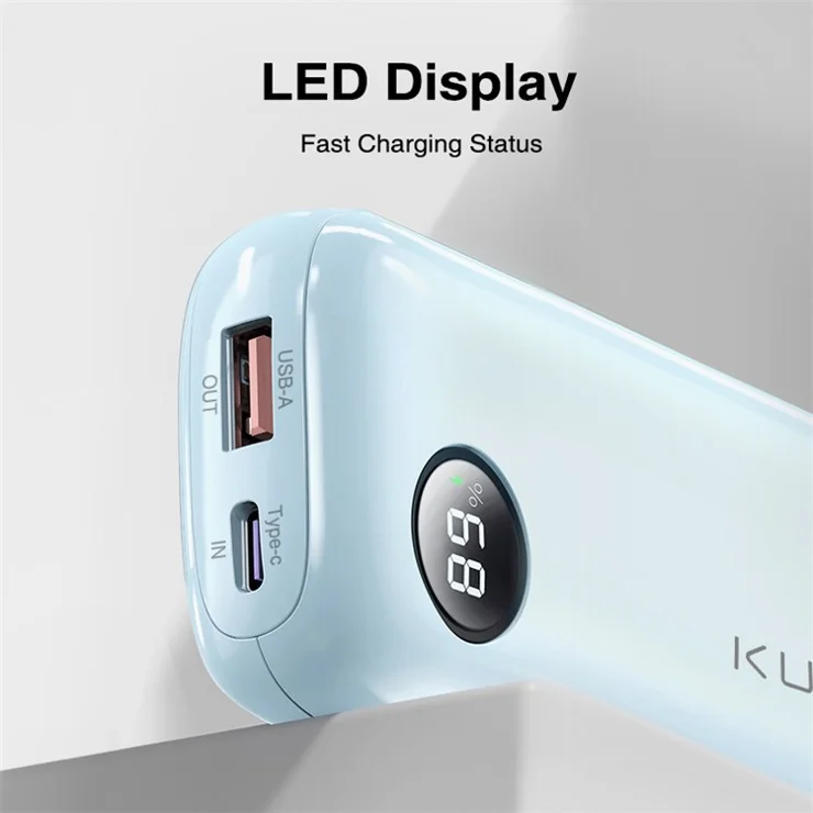 KUULAA KL-YD49 22.5W Fast Charging Power Bank 10000mAh Phone Charger Battery with Built-in Cables - Blue