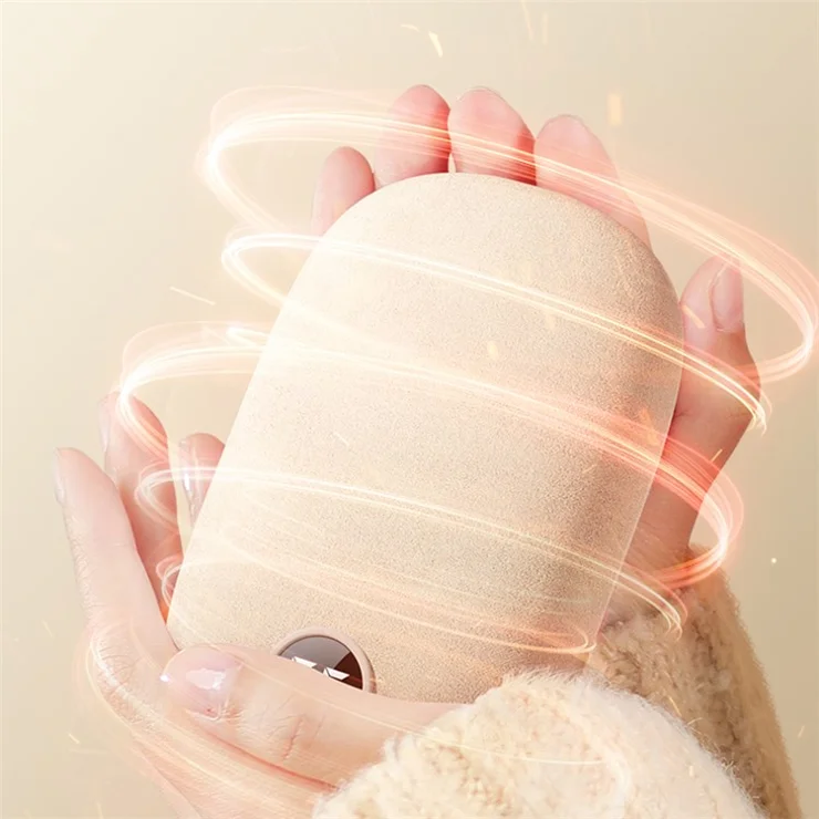 H3 10000mAh 3-Gear Temperature Digital Display Velvet Surface Electric Hand Warmer Power Bank - Beige