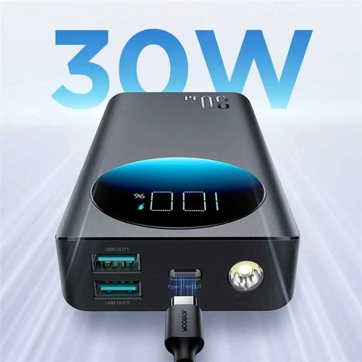 JOYROOM JR-PBF02 20000mAh Power Bank Digital Display PD 30W Fast Charging Portable Charger with Flashlight