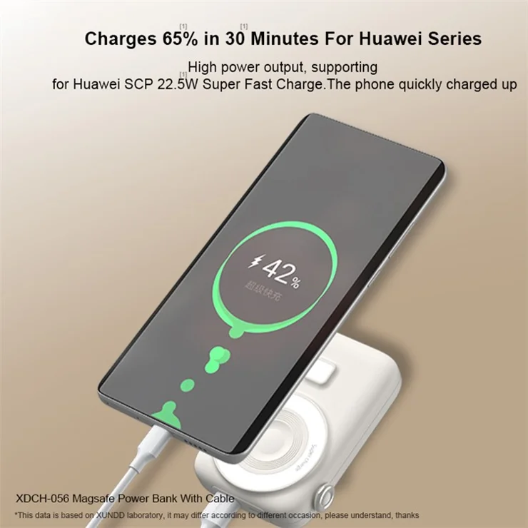 XUNDD XDCH-056 22.5W Digital Display Cabled Power Bank 10000mAh Portable Charger Compatible with MagSafe Battery Pack - Black
