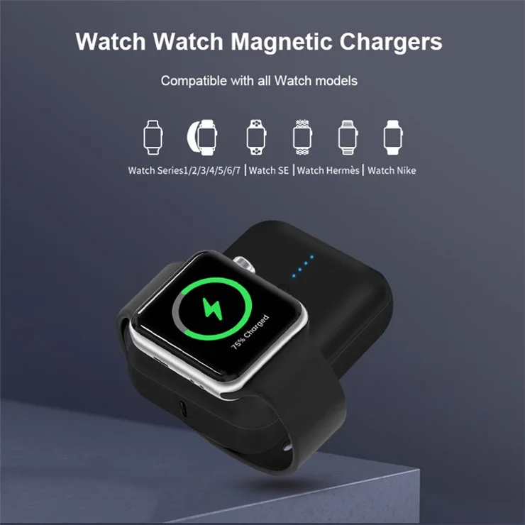 PS-620 Cabled Digital Display Power Bank 10000mAh Portable Mini Phone Charger for Smart Watch - Black