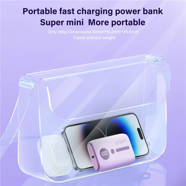 ROISKIN K0093 10000mAh Portable Power Bank Digital Display Cell Phone External Battery Pack - Purple