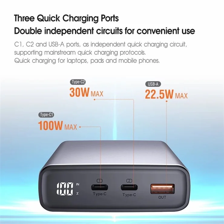 T110L 20000mAh Portable Phone Charger PD 130W Super Fast Charging Power Bank for Laptops, Headset, Watches